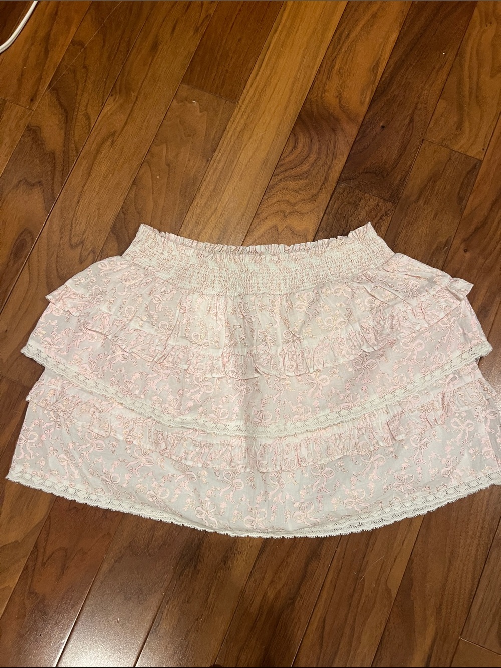 Girls' Light Pink Lace Tiered Ruffle Skirt with Elastic Waistband